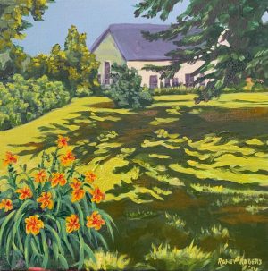 "Farmhouse and Day Lilies"