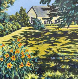 "Farmhouse and Day Lilies"